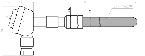 Рис.1. Габаритные размеры термопреобразователей ТПР-401М 008.01 - защитный чехол самосвязывающий карбид кремния СКК (Sic70)