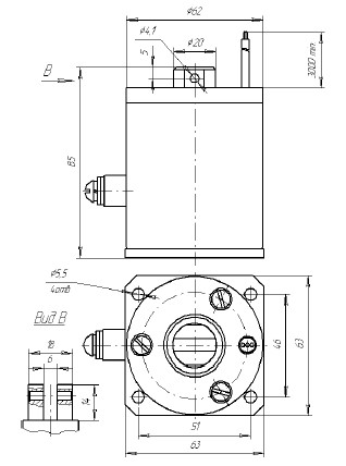 Рис.1. Габаритный чертеж электромагнита ЭМД-0222С