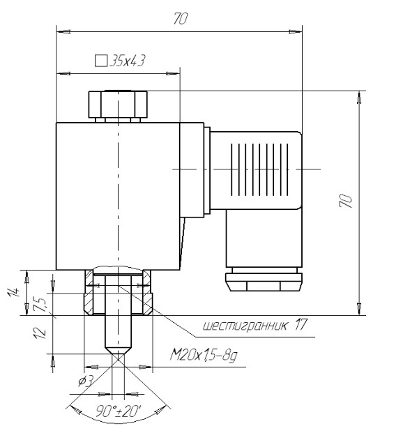 Рис.1. Габаритный чертеж привода электромагнитного ПЭ-35П