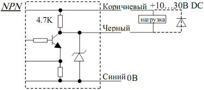 Рис.1. Схема подключения датчика Fotek SU-02R NPN