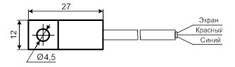 Внешний вид и габаритные размеры датчика температуры (максимальная длина кабеля от датчика к устройтву - 30 м).