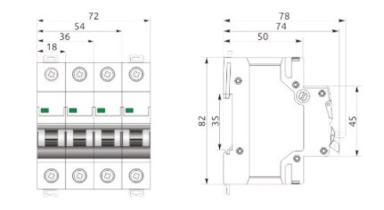 Схема габаритных размеров выключателя FB1-63 ECO 3P B5