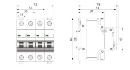 Схема габаритных размеров выключателя FB1-63 ECO 4P B13