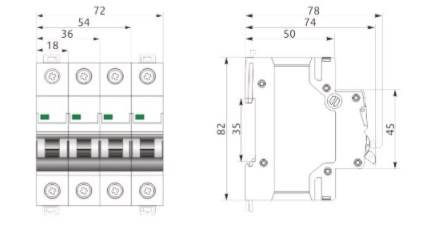 Схема габаритных размеров выключателя FB1-63 ECO 3P С3