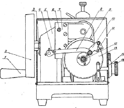 Рис.1. Схема микротом МПС-2 со стороны механизма автоматической подачи