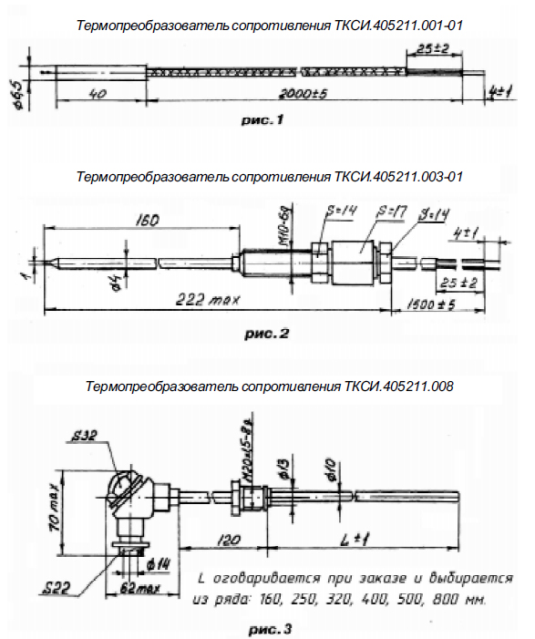 Габаритные, установочные и присоединительные размеры сенсоров МТТР-1